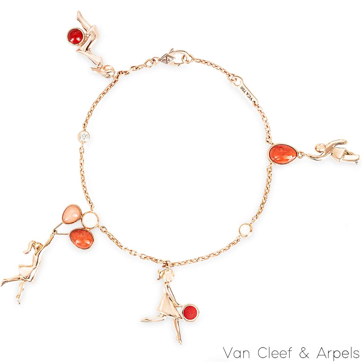 Van Cleef & Arpels Limited Production Rose Gold Mercredi � Paris Coral 4 Charm Bracelet ARN5O800
